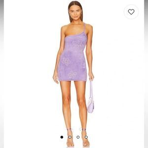 For Love and Lemons Finley Purple Fluffy Floral One Sleeve Mini Dress Size M